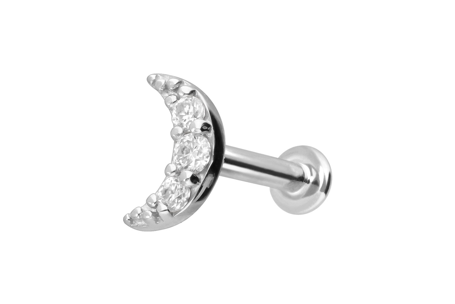 14 Karat Gold Labret Piercing mit Push Fit MOISSANIT-MOND